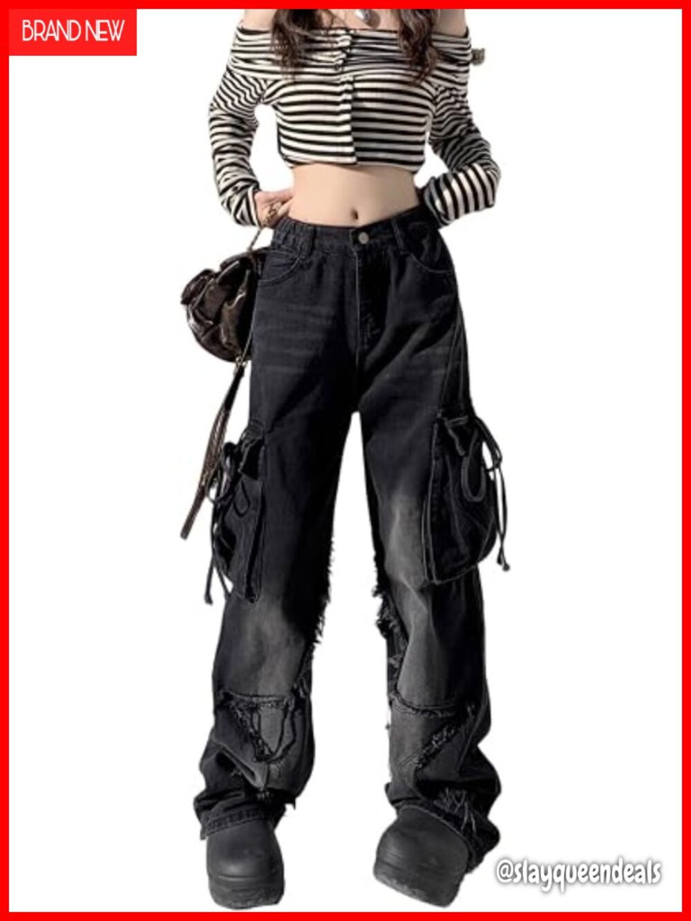 Y2K Baggy Ripped Jeans Wide Leg Butterfly Print & Star Patch Distressed Denim